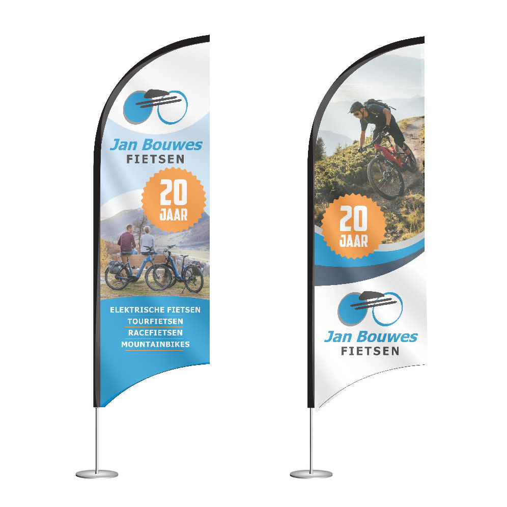 Jan Bouwes Fietsen beachflag en logo